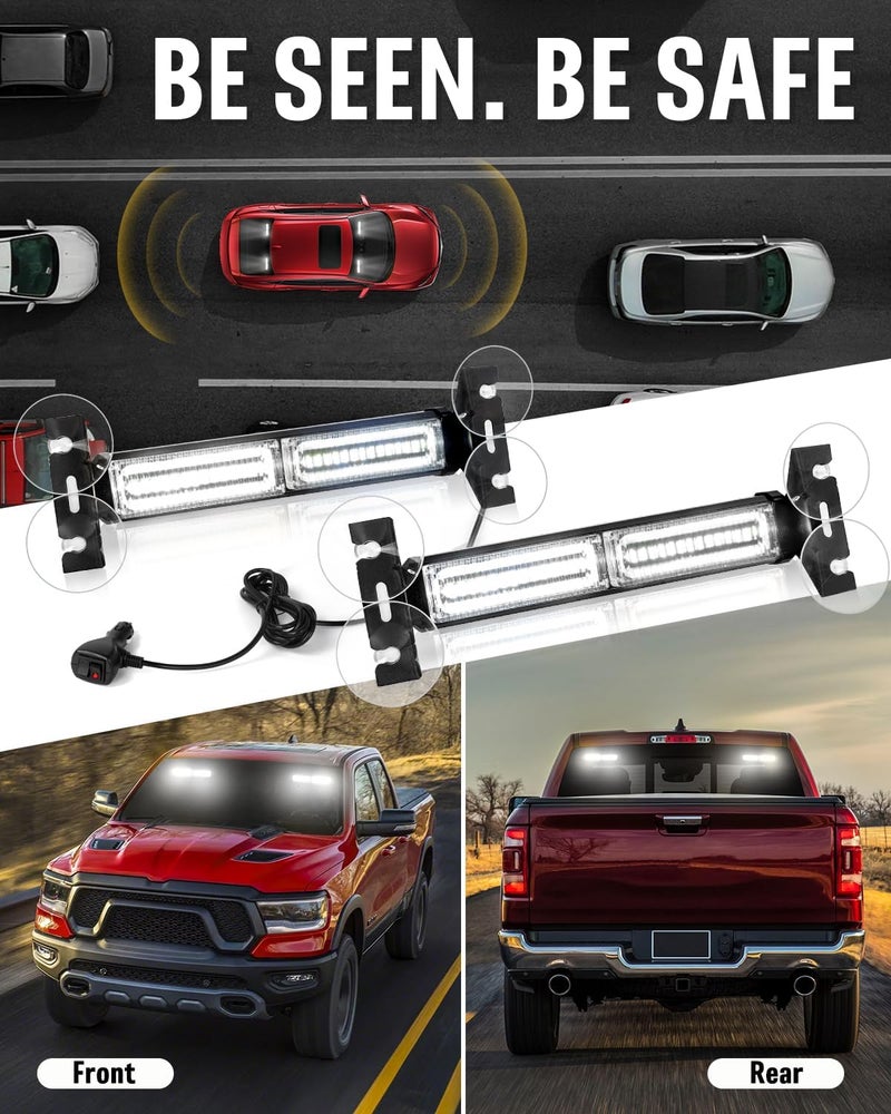 HLauto 1002L Emergency Strobe Traffic Advisor Light Bar: 40 LED Dash Safety Warning Flashing Light, Front/Rear Windshield Visor Lights for Construction Vehicle, Tow/Plow Truck (2x10.7inch, White) - Image 3